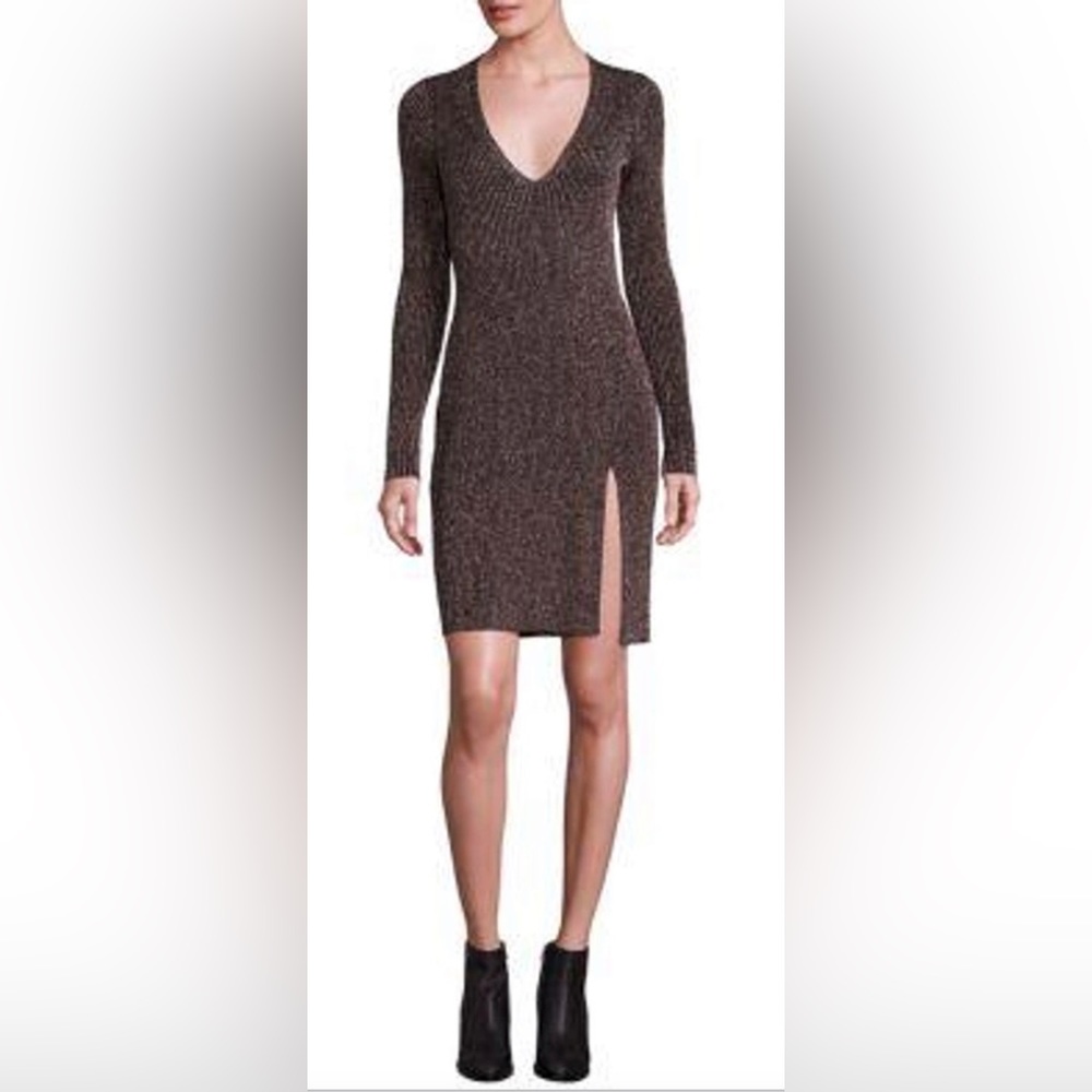 NWT BCBGMaxAzria Long Sleeve Macki Black/Bronze Shine Bodycon Tunic Mini…